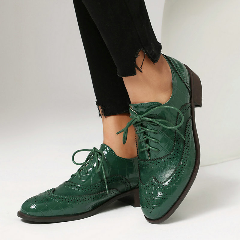 Oxford Brogue Leather - Women Stone Print Brogue Oxford Shoes