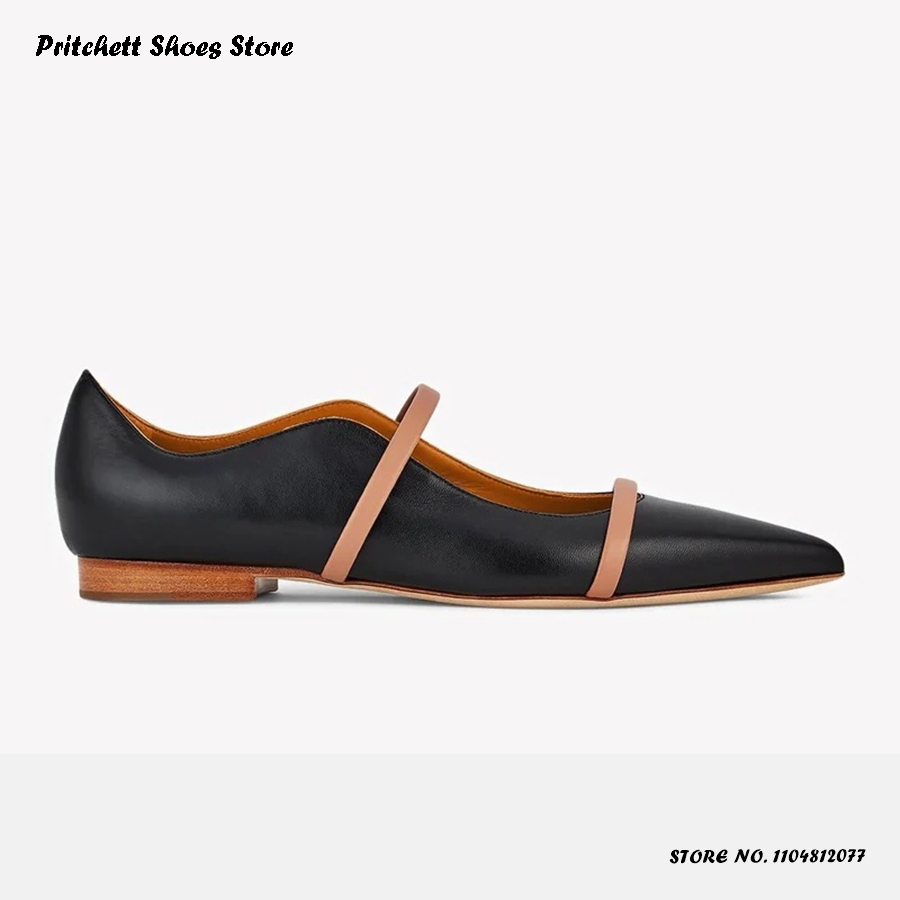 Men Shoes On - Women's Dual-straps Leather Ballet Flats Pointed