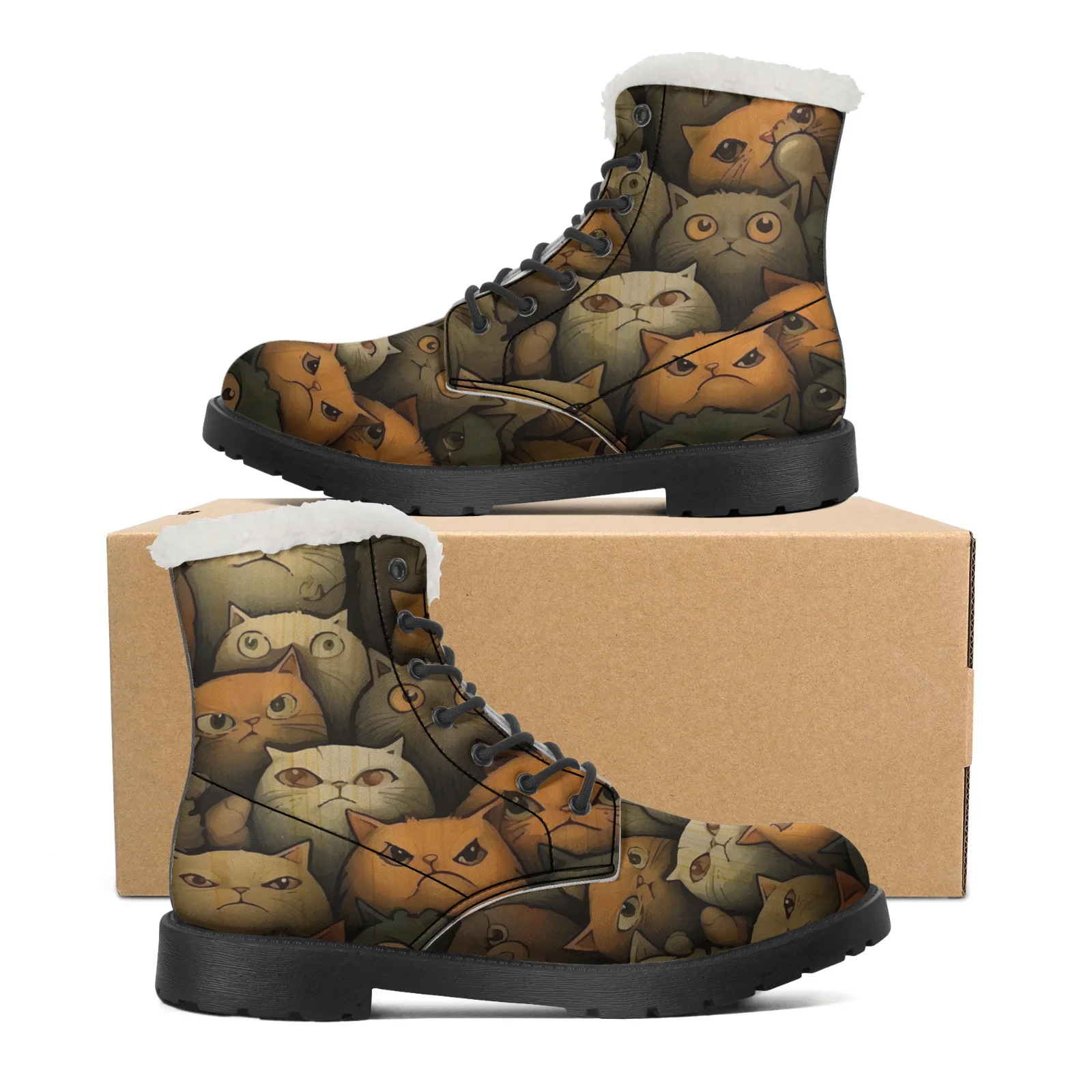 Cute Cats Prints Plush Snow Bo - Men Shoes Eu To Us review and price