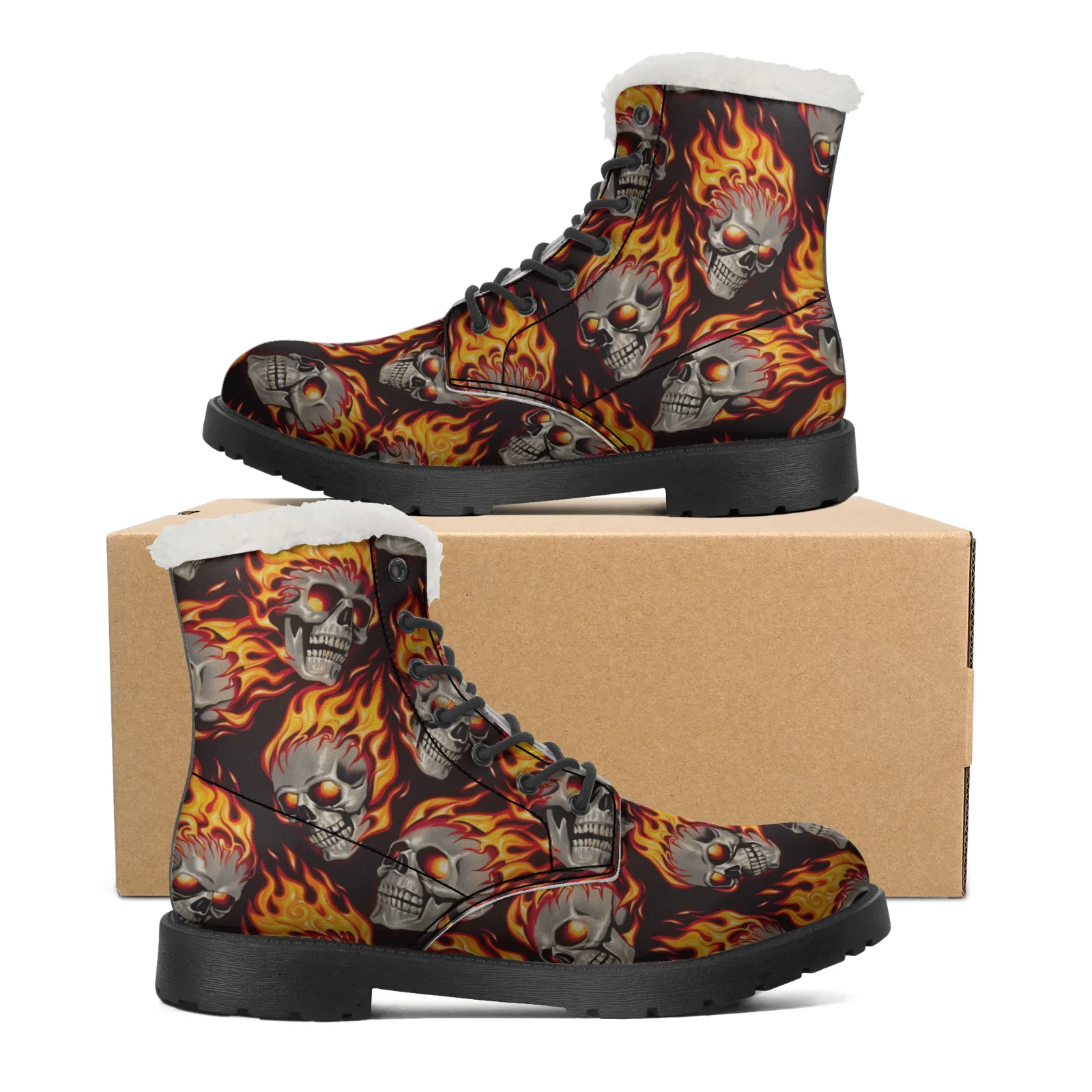 Fire Skull Patterns Snow Boots - Men Shoes Eu To Us review and price